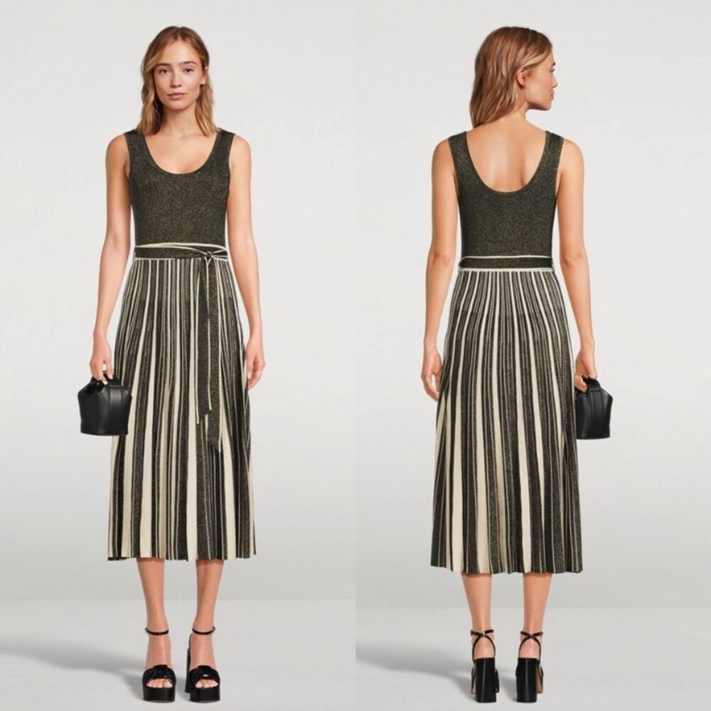 Zimmermann Metallic Gold Black Scoop Neck Midi Dress Size 1